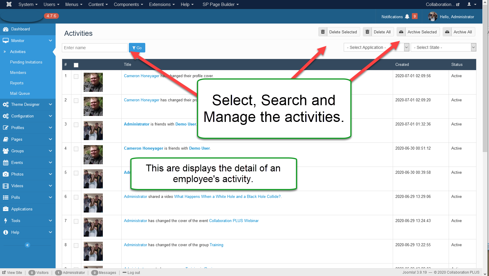 backend actity monitor